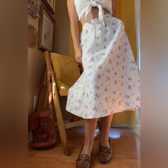 Vintage White Hand Sewn Floral Eyelet Midi with Pockets XS - Picture 5 of 14